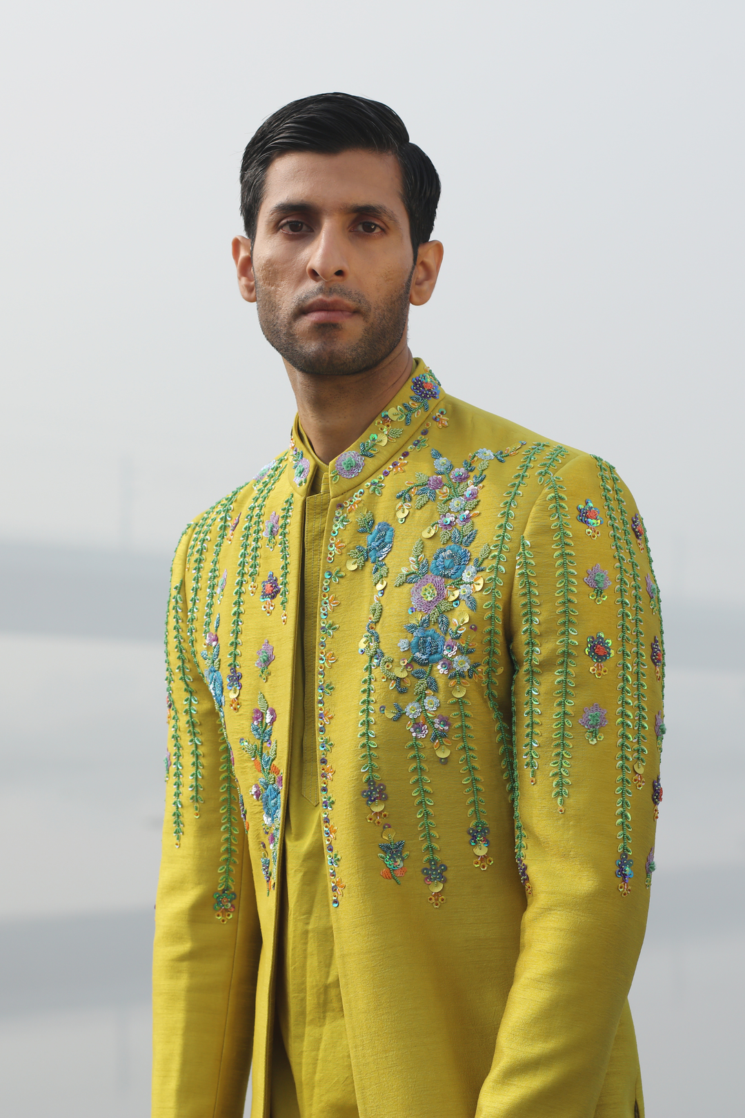 Fluorescent Green 3-Piece with Multi-Color Embroidery