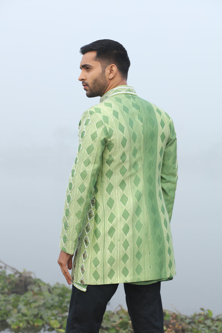Green Mirror Work Fusion Wear for Mehendi