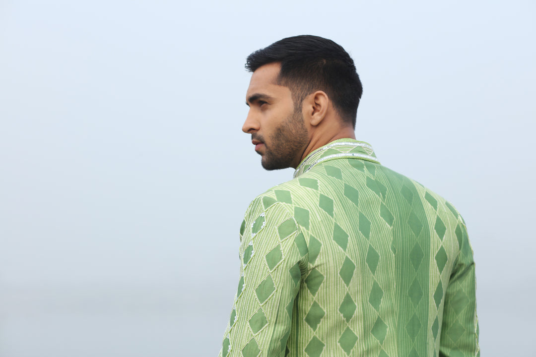 Green Mirror Work Fusion Wear for Mehendi