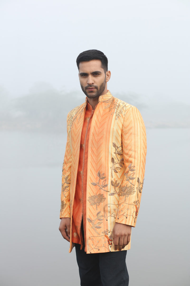 Orange 3-Piece Fusion Wear – Perfect for Haldi