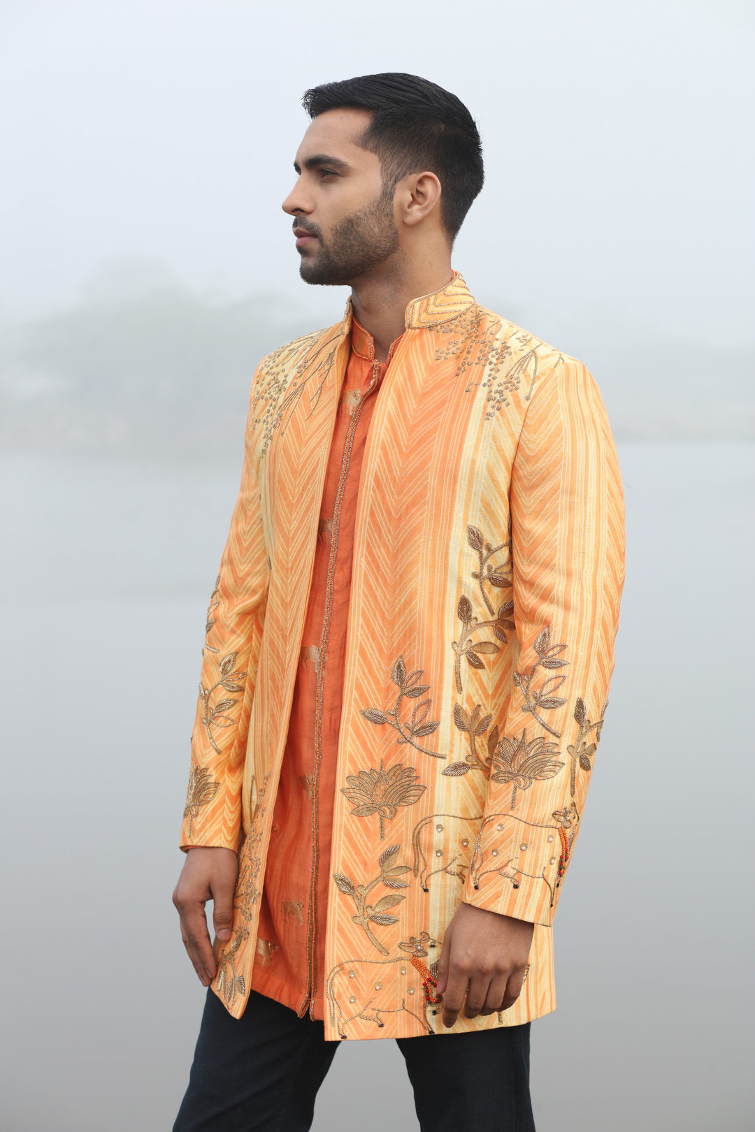 Orange 3-Piece Fusion Wear – Perfect for Haldi