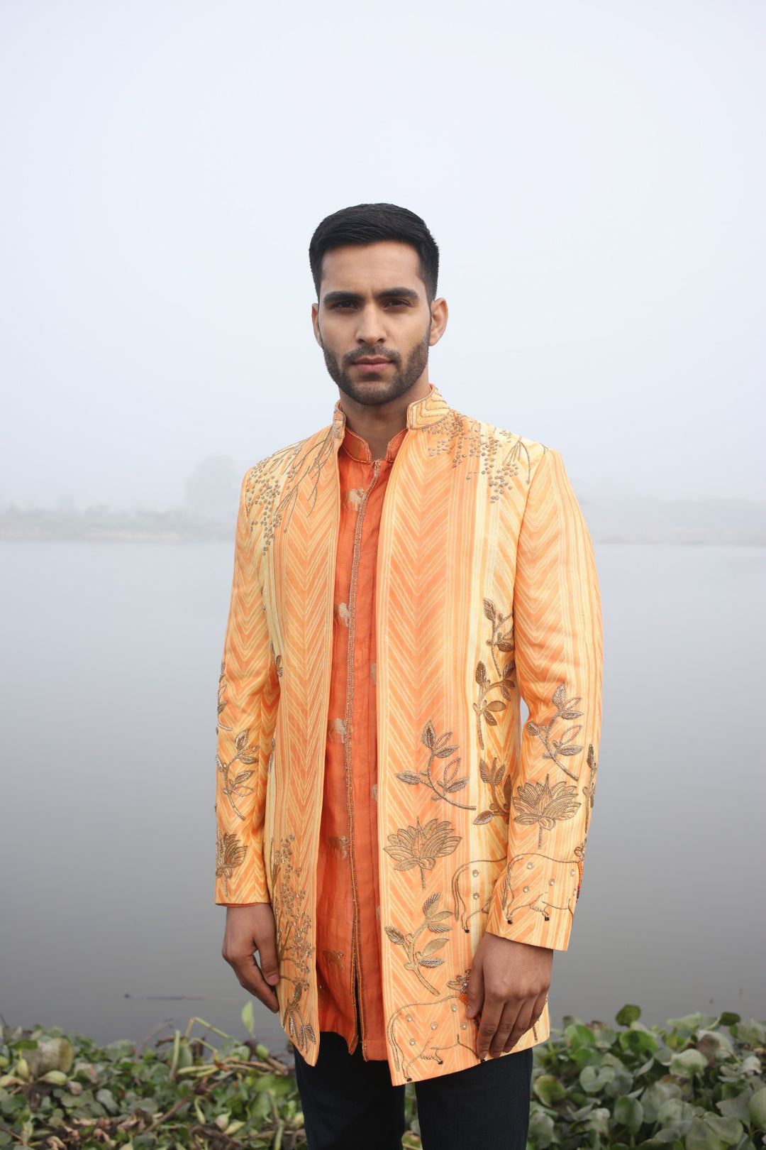 Orange 3-Piece Fusion Wear – Perfect for Haldi