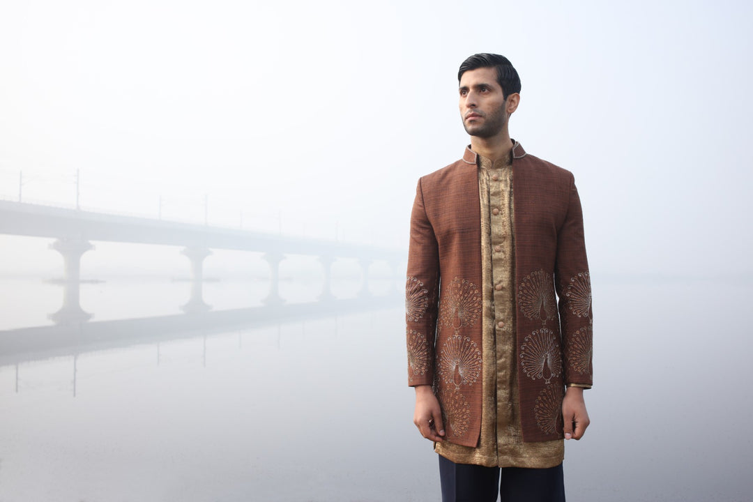 Brown & Gold Front-Open 3-Piece Ensemble