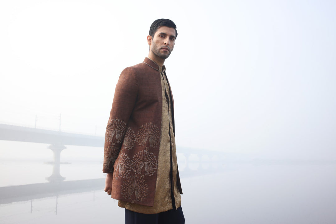 Brown & Gold Front-Open 3-Piece Ensemble
