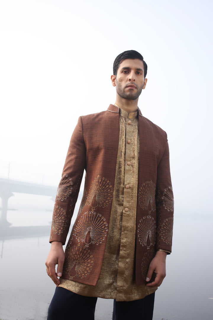 Brown & Gold Front-Open 3-Piece Ensemble