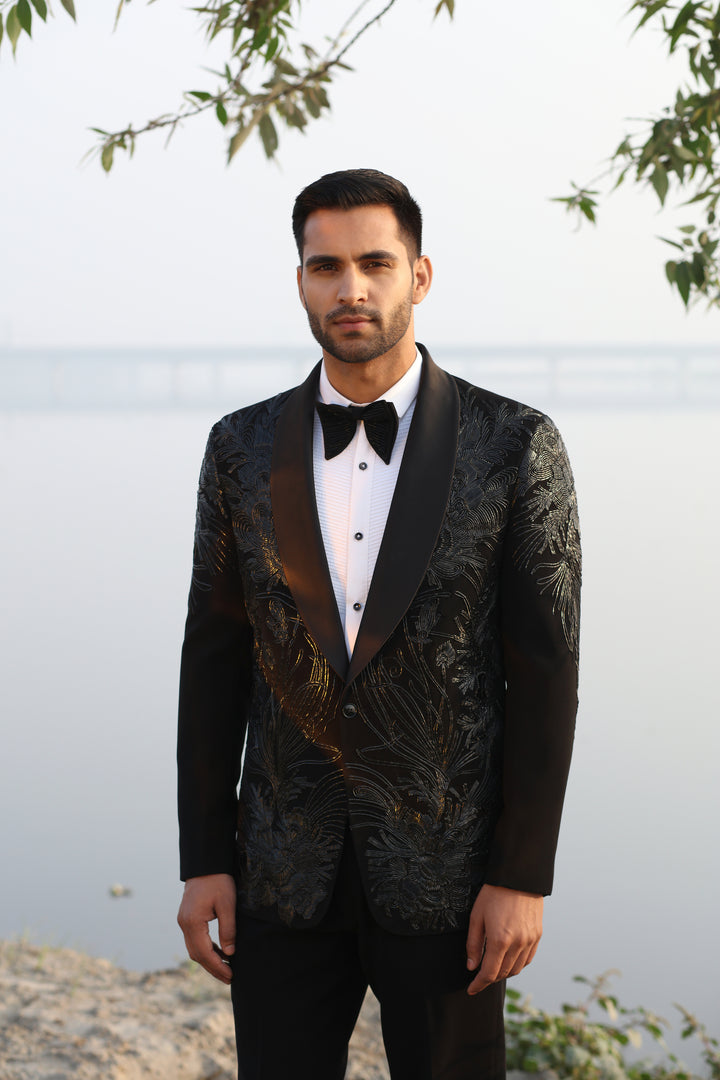 Black Tuxedo with Leather Work