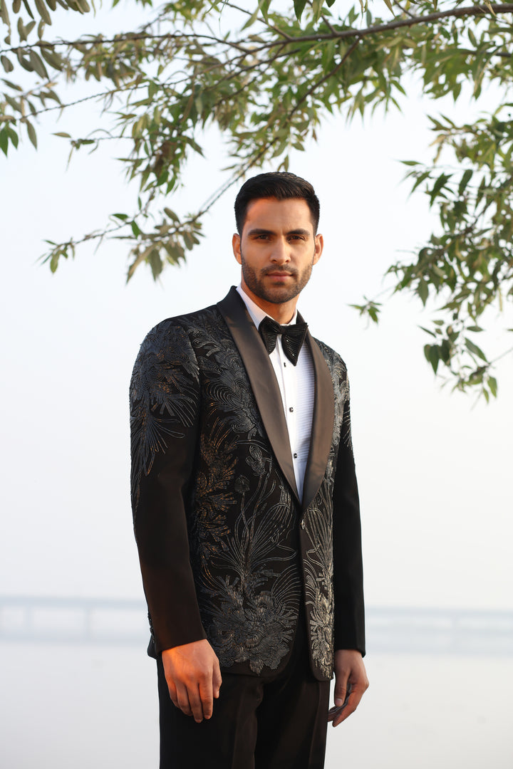 Black Tuxedo with Leather Work