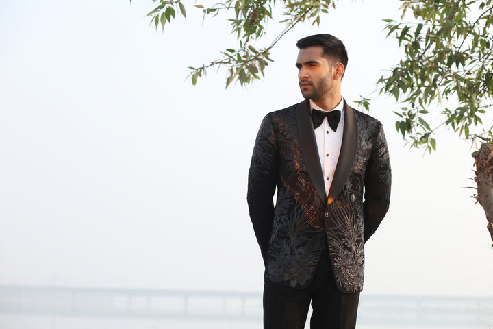 Black Tuxedo with Leather Work