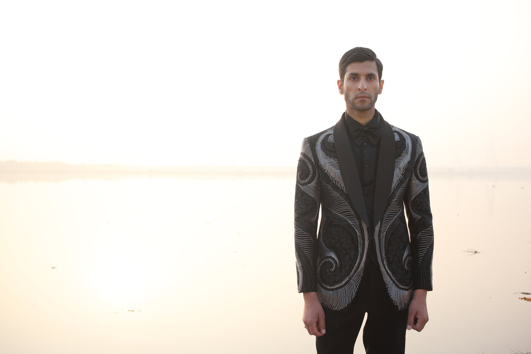 Black & Silver Leather Work Tuxedo