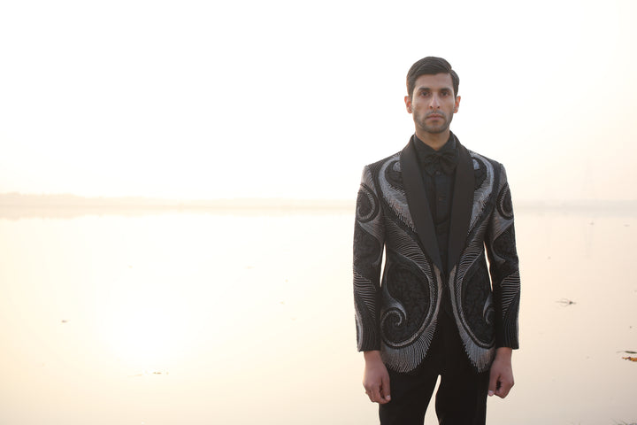 Black & Silver Leather Work Tuxedo