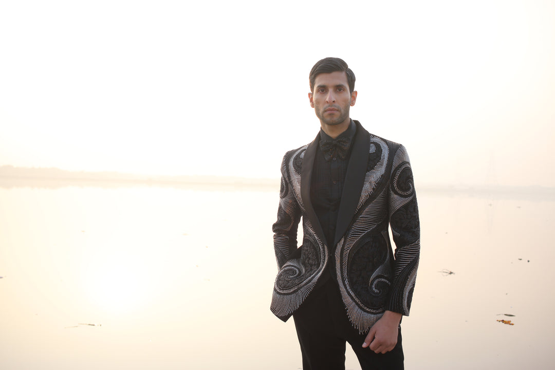 Black & Silver Leather Work Tuxedo