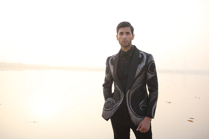 Black & Silver Leather Work Tuxedo