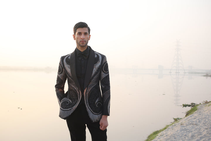 Black & Silver Leather Work Tuxedo
