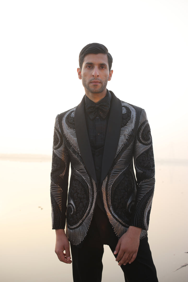 Black & Silver Leather Work Tuxedo