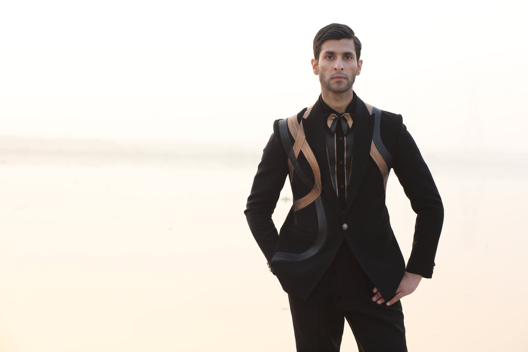 Double-Color Leather Tuxedo with Coordinated Shirt & Bow