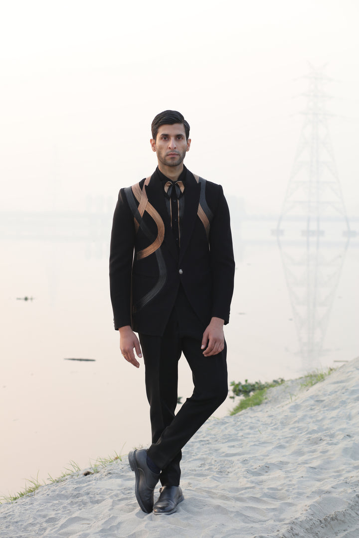 Double-Color Leather Tuxedo with Coordinated Shirt & Bow