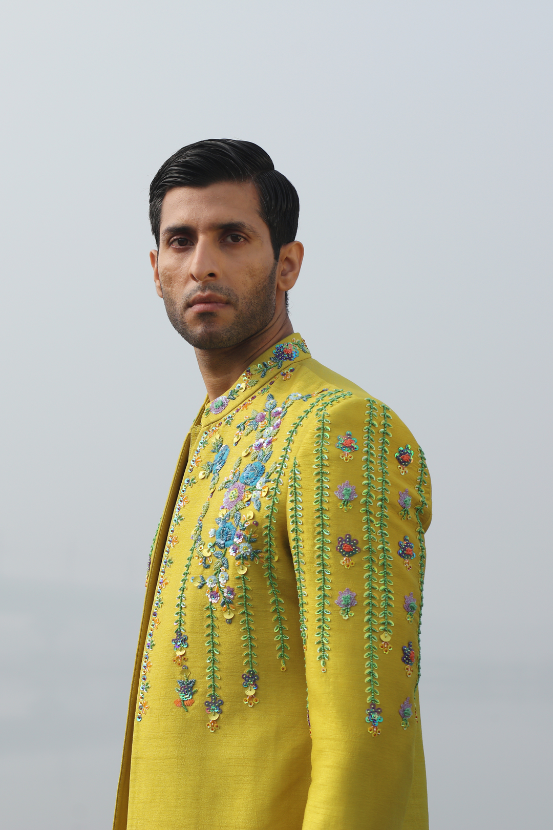 Fluorescent Green 3-Piece with Multi-Color Embroidery