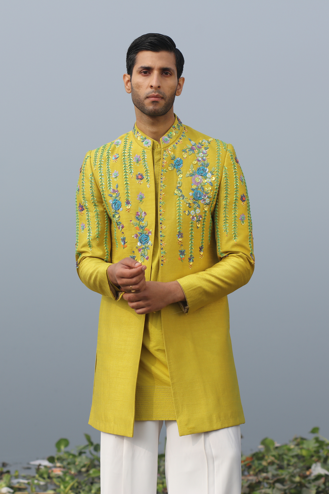 Fluorescent Green 3-Piece with Multi-Color Embroidery