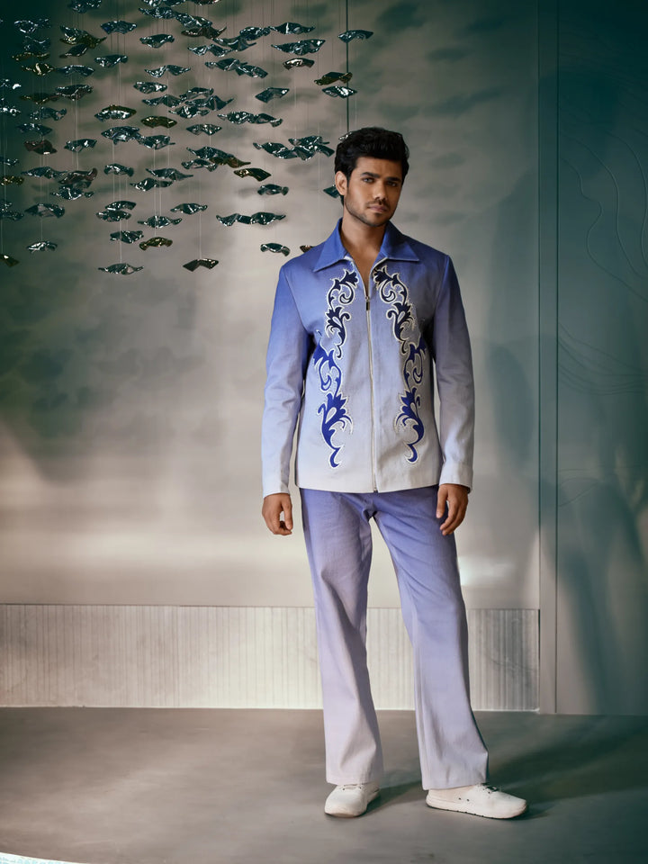 EMBROIDERED DENIM PATCHWORK SHACKET