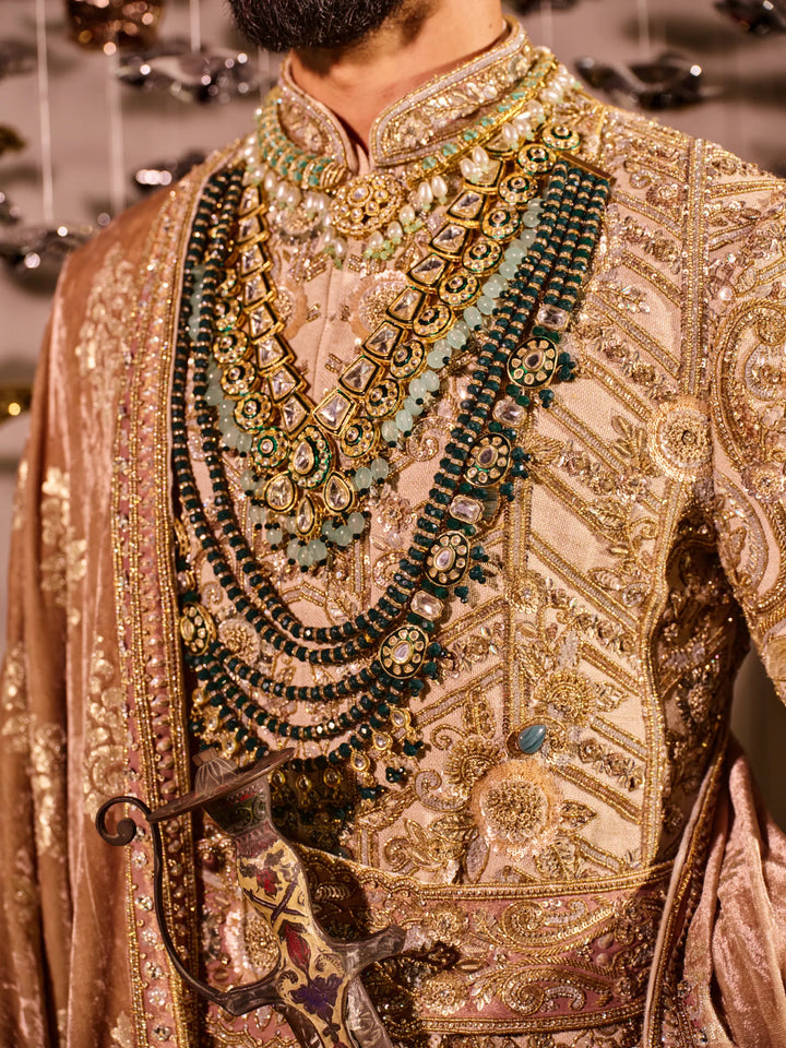 CHAMPGNE GOLD SHERWANI WITH HAND EMBELLISHMENT