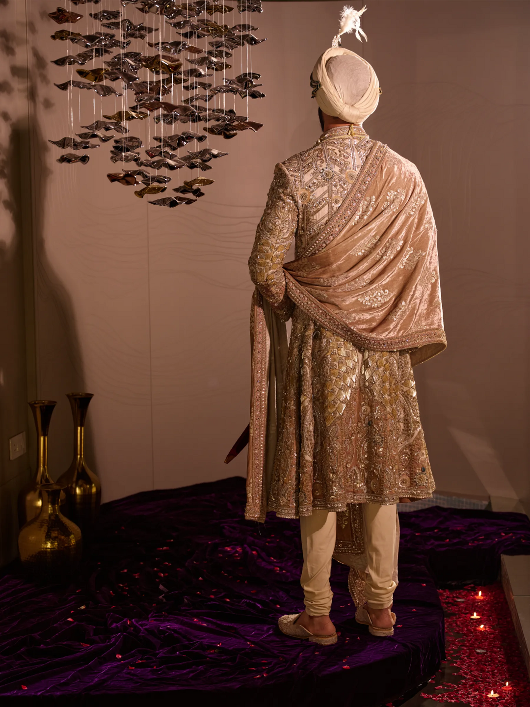 CHAMPGNE GOLD SHERWANI WITH HAND EMBELLISHMENT