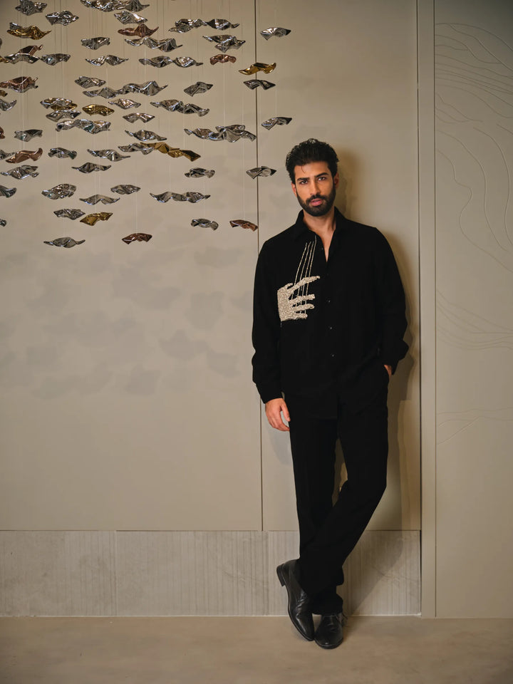 BLACK WITH SILVER EMBROIDERY SHIRT