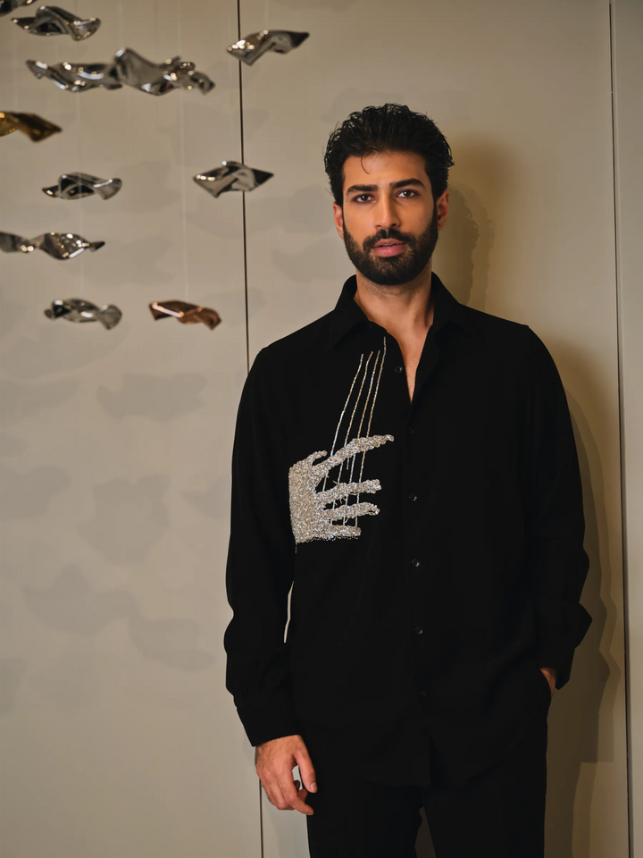 BLACK WITH SILVER EMBROIDERY SHIRT