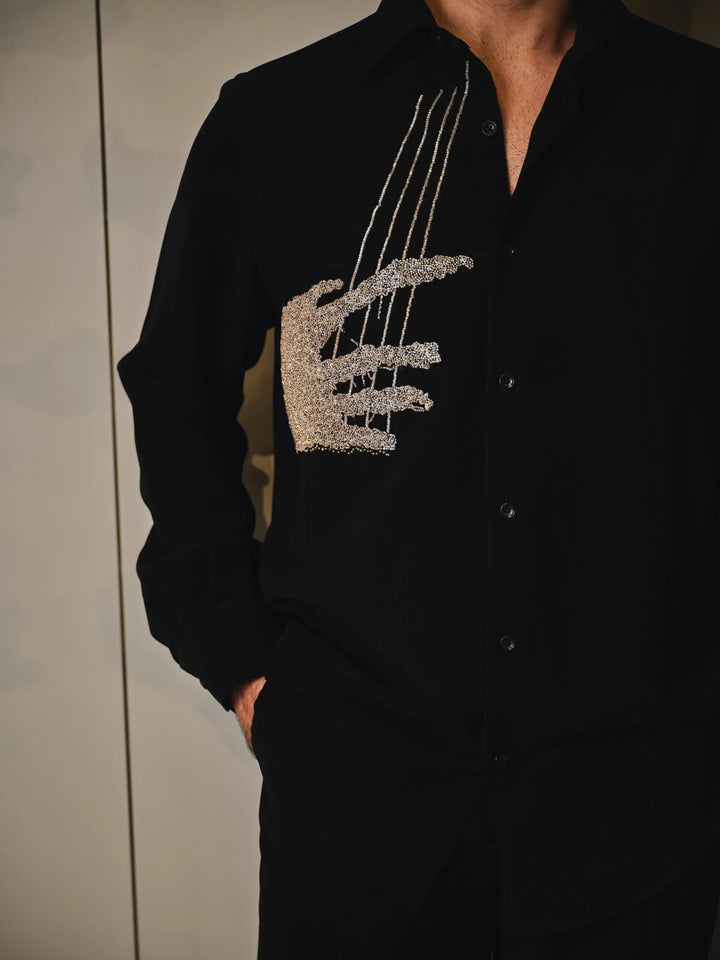 BLACK WITH SILVER EMBROIDERY SHIRT