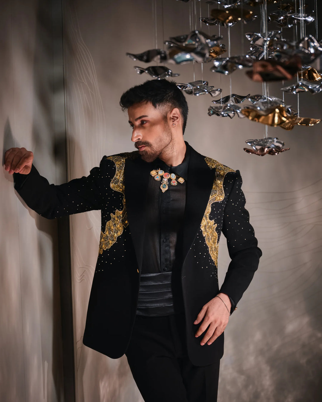 BLACK TUXEDO WITH REGAL GOLD EMBROIDERY