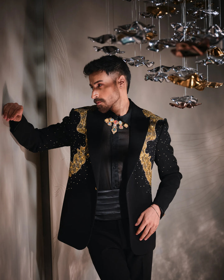 BLACK TUXEDO WITH REGAL GOLD EMBROIDERY
