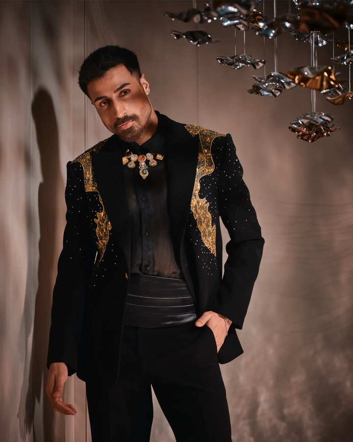BLACK TUXEDO WITH REGAL GOLD EMBROIDERY