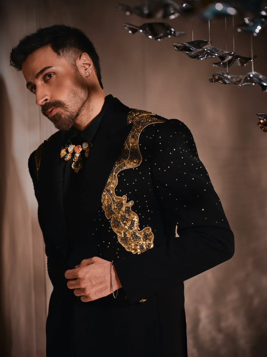 BLACK TUXEDO WITH REGAL GOLD EMBROIDERY