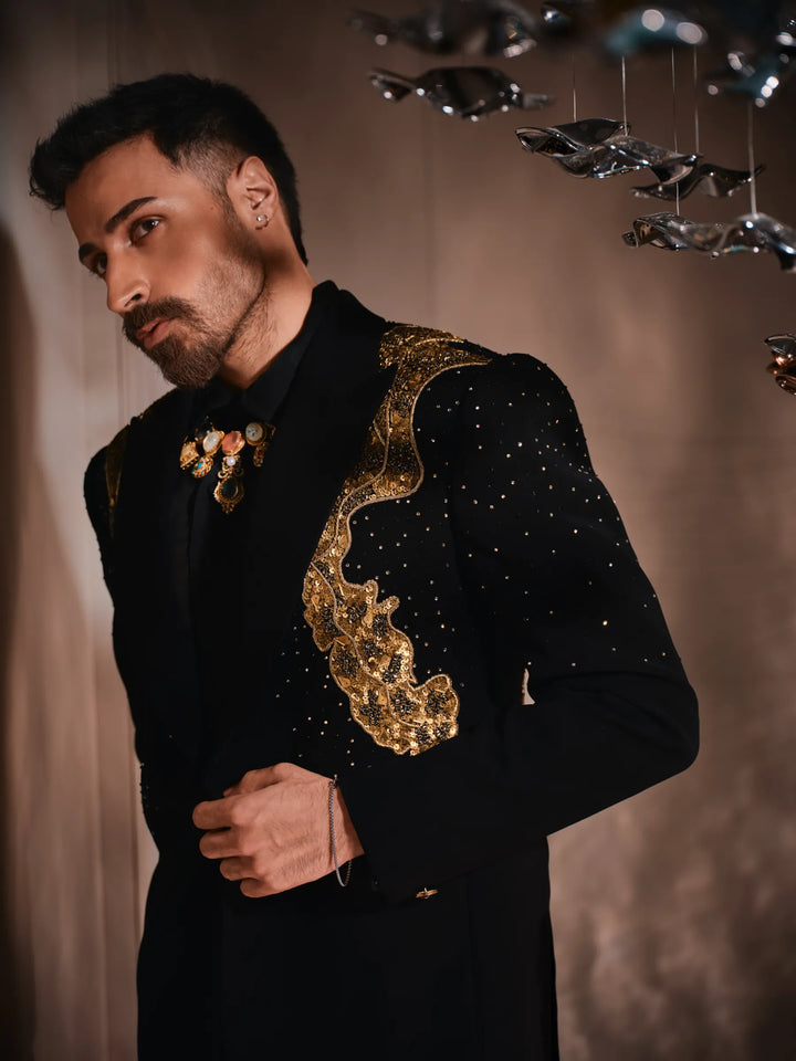BLACK TUXEDO WITH REGAL GOLD EMBROIDERY