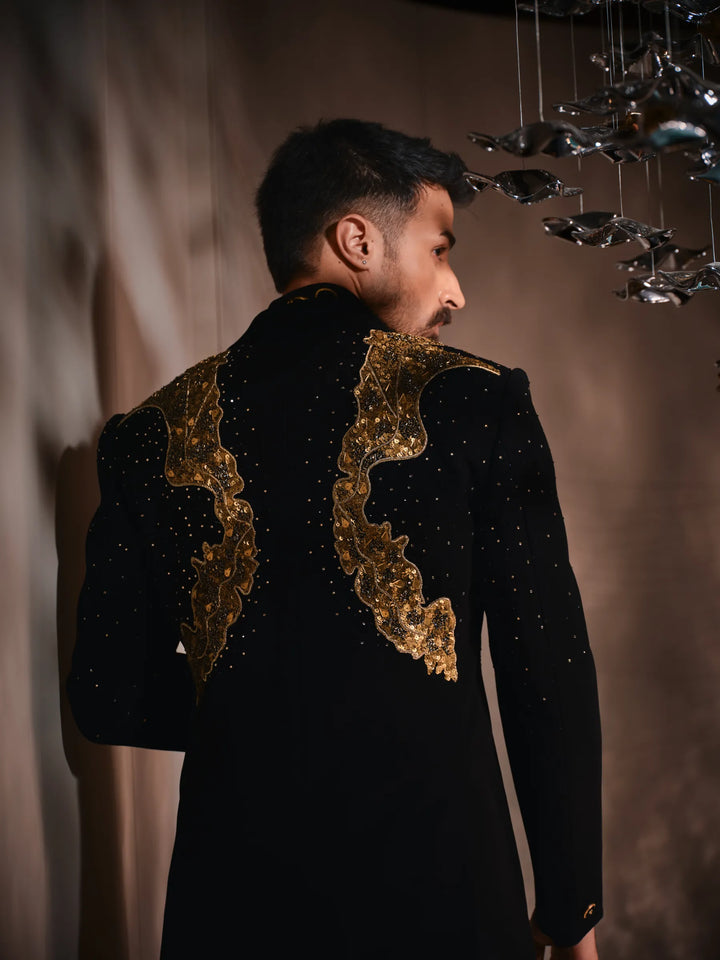 BLACK TUXEDO WITH REGAL GOLD EMBROIDERY